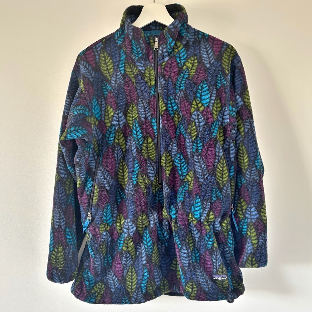 Vintage Patagonia Spears Print Fleece Synchilla Anorak Women 12 Made in USA
